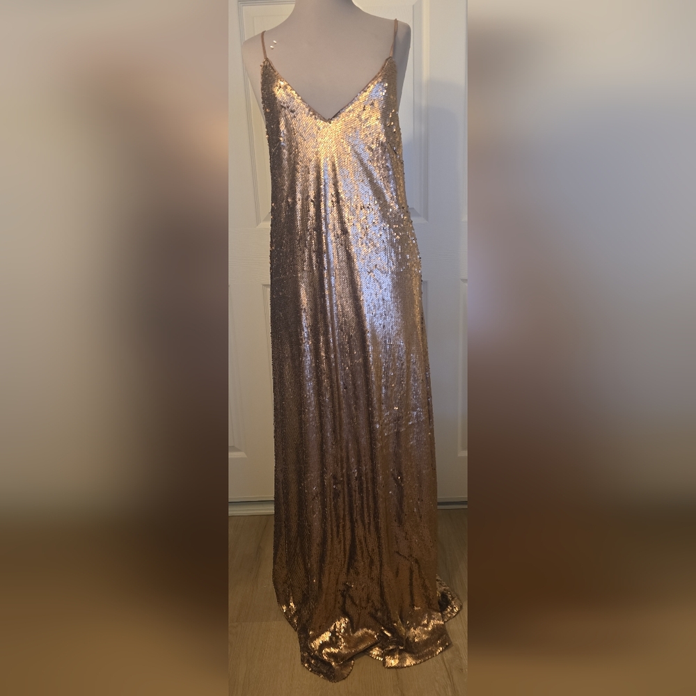 Sequin Maxi Slip Dress – Rose Gold